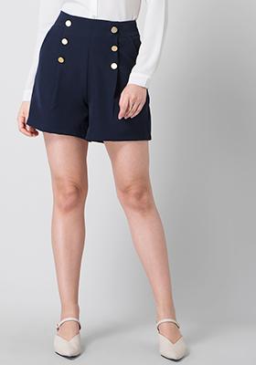 Navy Golden Button Shorts