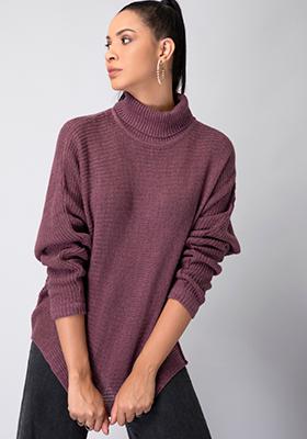 Pink High Neck Kimono Sleeve Sweater 
