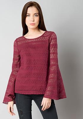 Black Bell Sleeve Lace Top Online | Women's Blouses | FabAlley.com
