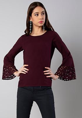 Wine Laser Cut Sleeve Top