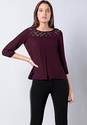 Wine Laser Cut Yoke Top 