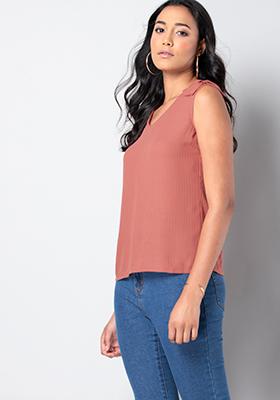 Dusty Pink Bow Shoulder Top 
