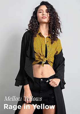 Mustard Grid Print Crop Shirt 