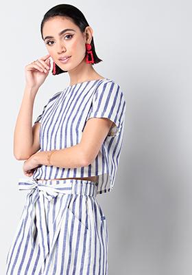 Blue White Striped Crop Top 
