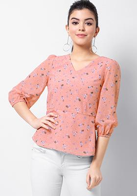 Buy Women Dusty Pink Ditsy Floral Wrap Top - Wrap Tops Online India ...