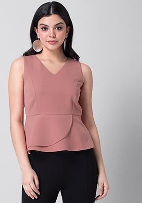 Buy Women Pink V-Neck Peplum Top - Tops Online India - FabAlley