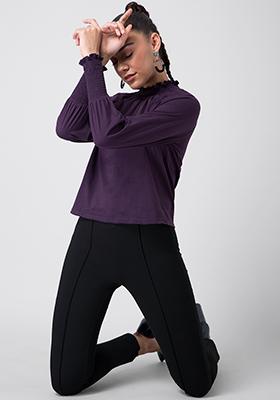 Purple Smocked High Neck Top