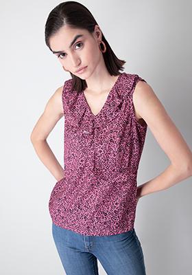 Pink Wine Floral Ruffled Top