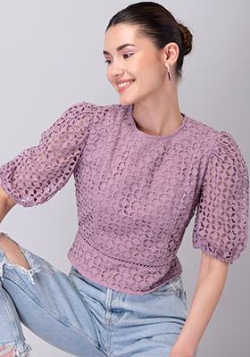 Lilac Schiffli Trim Detail Crop Top 