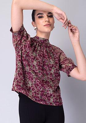 Pink Floral Mock Neck top 