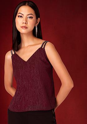 Maroon Embellished Strappy Top 