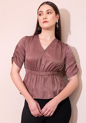 Pink Satin Peplum Top