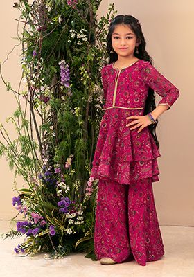 Buy Women Hot Pink Paisley Print Kurta With Flared Pants (Set Of 2 ...