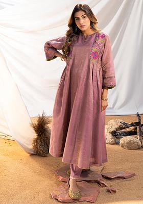 Mauve Flared Embroidered kurta