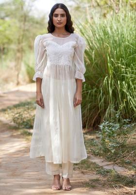Semistitched chanderi printed kurta