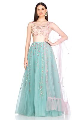 Flamingo pink embroidered lehenga set