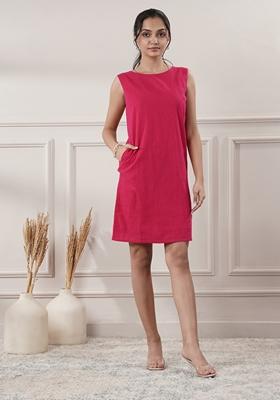 Fuchsia Pink Solid Cotton Dress
