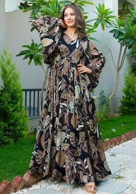 Black Floral Print Rayon Dress