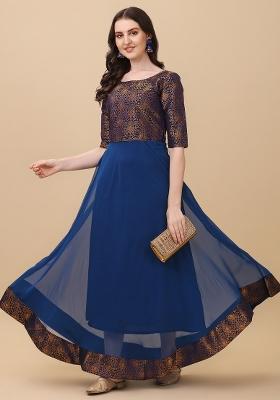 Blue Jacquard Georgette Dress