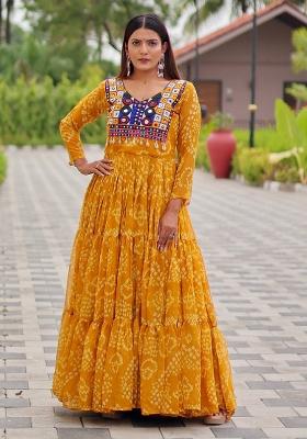 Yellow Embroidery Georgette Gown