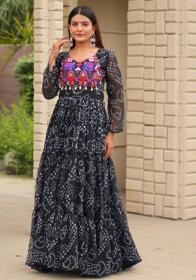 Black Embroidery Georgette Gown