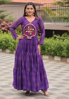 Purple Gamathi Work Georgette Gown