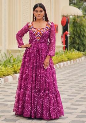 Magenta Gamathi Work Georgette Gown