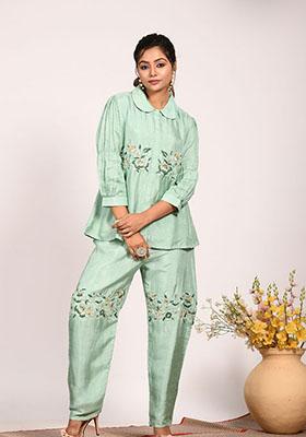 Green Poly Silk Palazzo Straight