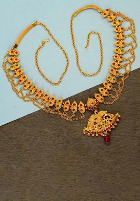 Fashion Women's Maroon & Green Color Glass Stone Kamarband Adjustable Chain main image 0