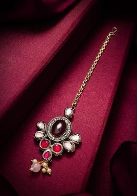 Maroon Kundan Alloy Maang Tikka