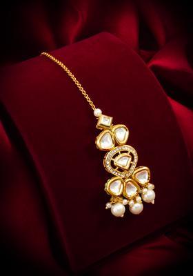 Golden Kundan Alloy Maang Tikka