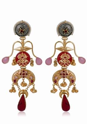 Maroon Brass Earrings Set