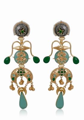 Turquoise Brass Earrings Set