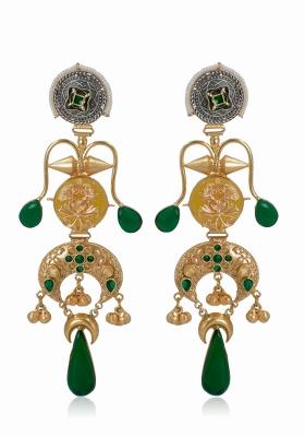 Green Brass Earrings Set