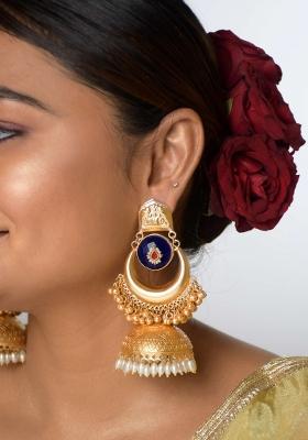 Navy Blue Brass Earrings Set