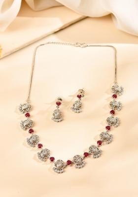 Silver Plated Ad Wine Stone Temple Jewellery Set