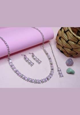 Pink Alloy American Diamonds and Stone Necklace Set