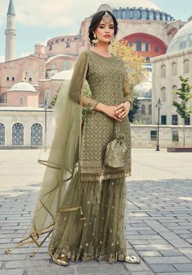 Olive shade tropical Sharara Set