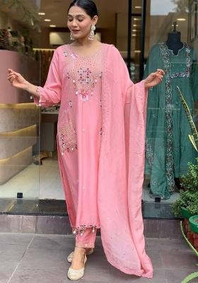 Pink Sequin Work Silk Salwar Kameez With Dupatta