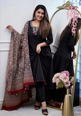 Black Embroidered Chanderi Salwar Kameez With Dupatta