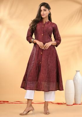 Maroon Texture Cotton Kurta Set