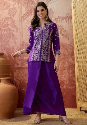 Purple Embroidered Chinon Fusion Set