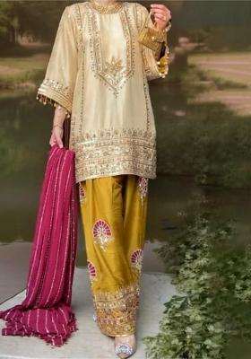 Yellow Embroidery Silk Blend Salwar Kameez