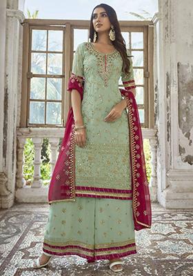  Buy Women See Green Embroidered Georgette Kurta Set - XKU00228 - Pakistani Suit Sets - Indya