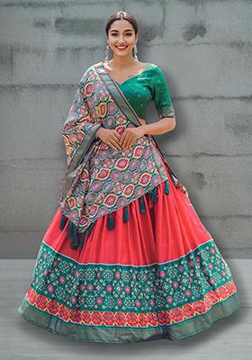 Womens Red Dola Silk With Jacquard Lehenga Choli Set