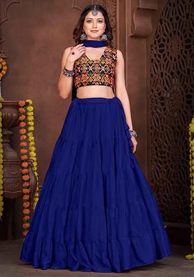 Buy Women Blue Embroidered French Crepe Lehenga Set