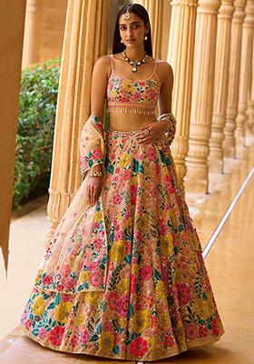  Buy Women Multicolor Sequin Embroidered Faux Georgette Lehenga Set