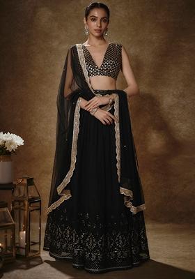 Black Sequin Embroidered Georgette Lehenga Set — House of Indya