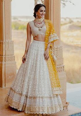 White Embroidered Georgette Lehenga Set — House of Indya