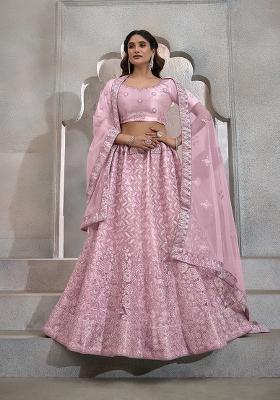 Dark Pink Sequin Embroidered Net Lehenga Set